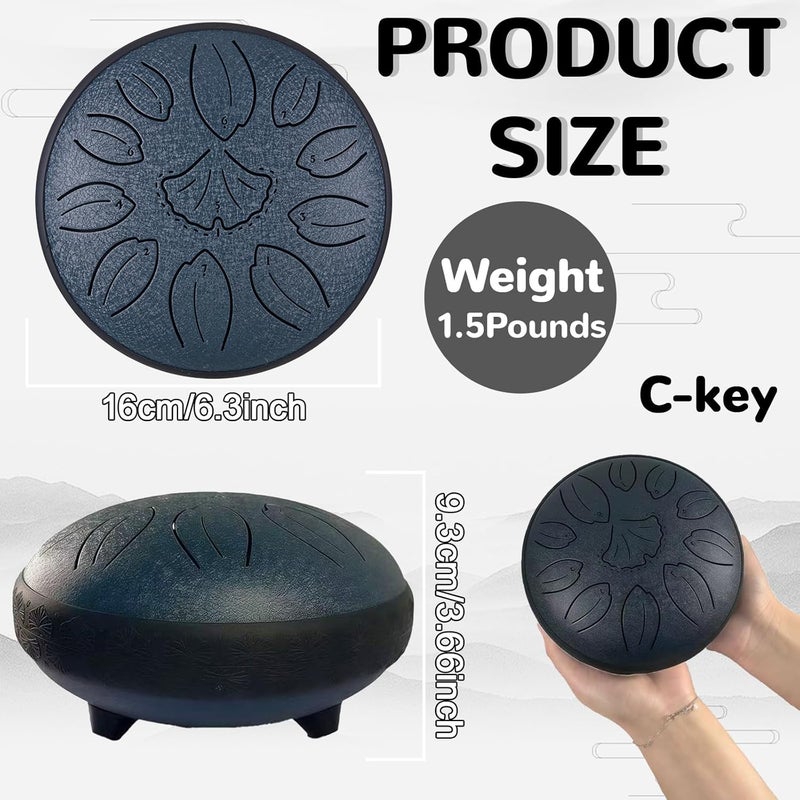 TUOKING Steel Tongue Drum 6 Inch 11 Notes C Key Rain Drum for Adults and Beginners, Handpan Drum Sound Healing Musical Instrument Gift for Meditation, Yoga, Music Lovers(Navy Blue) - Image 3